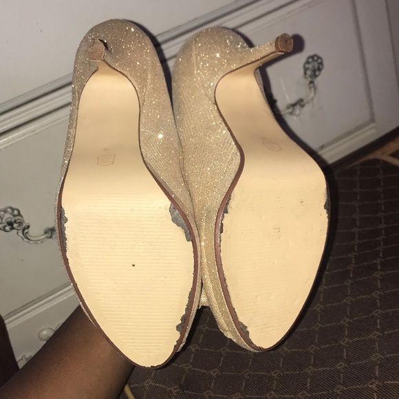 GOLD SHIMMER OPEN-TOE HEELS - Picture 3 of 6